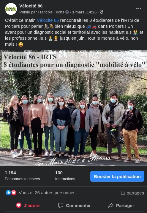 Vélocité 86 et les 8 étudiantes de l'IRTS le 01/03/2021